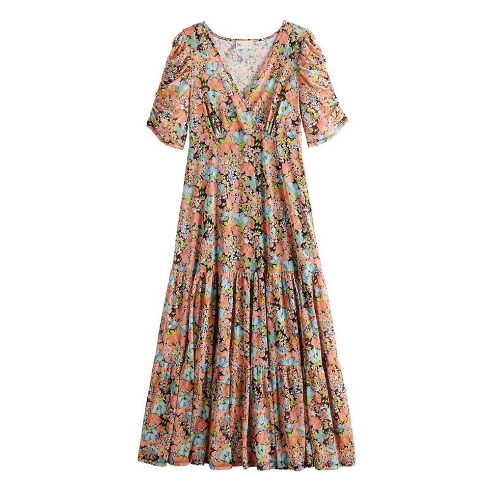 SO Cocoon Sleeve Floral Midi Dress with Black Slip
